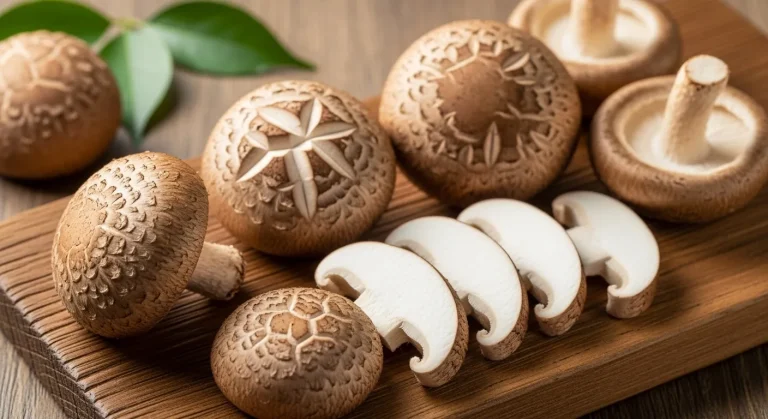 Champignons shiitake sur une planche à découper
