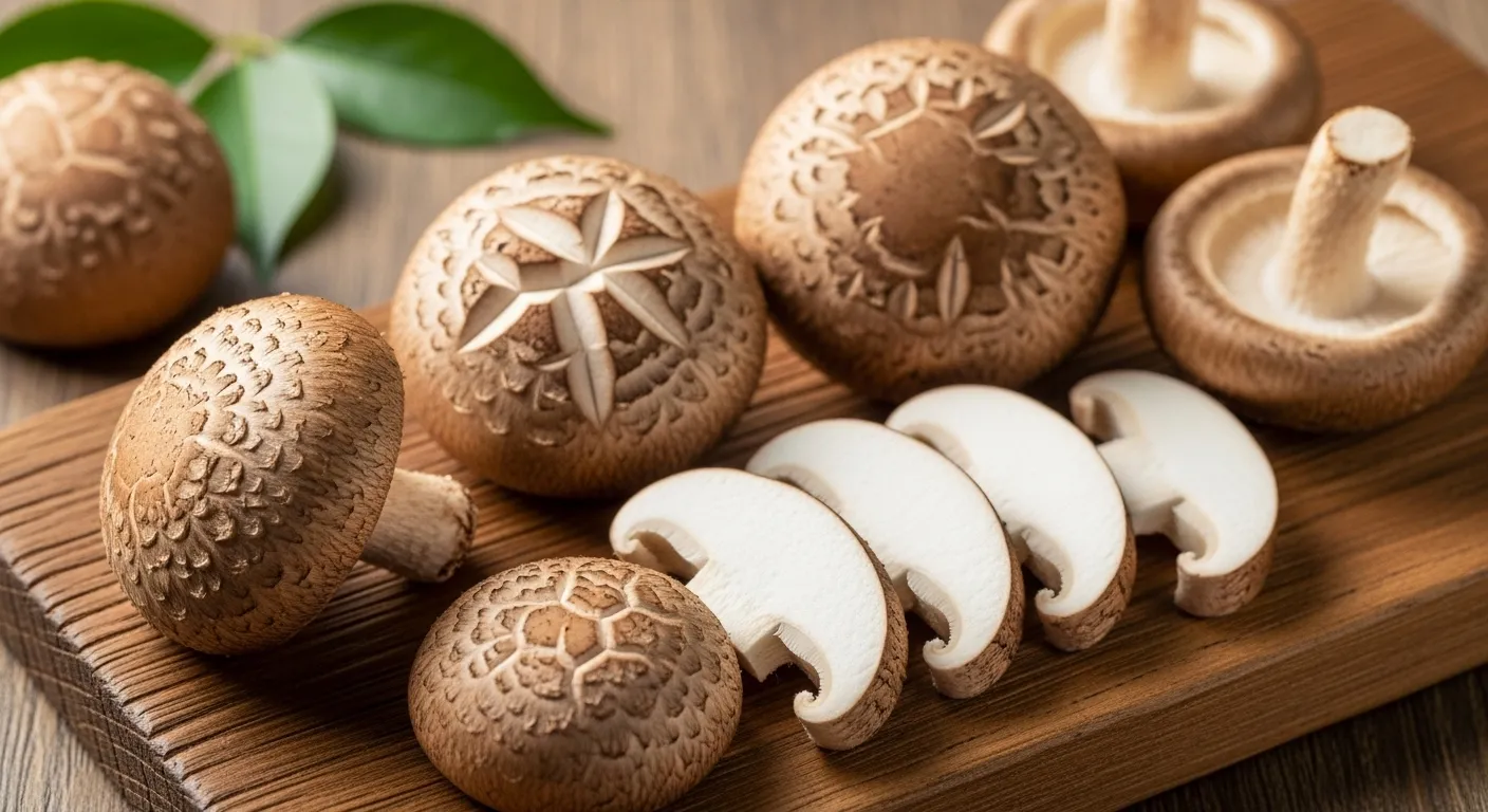 Champignons shiitake sur une planche à découper
