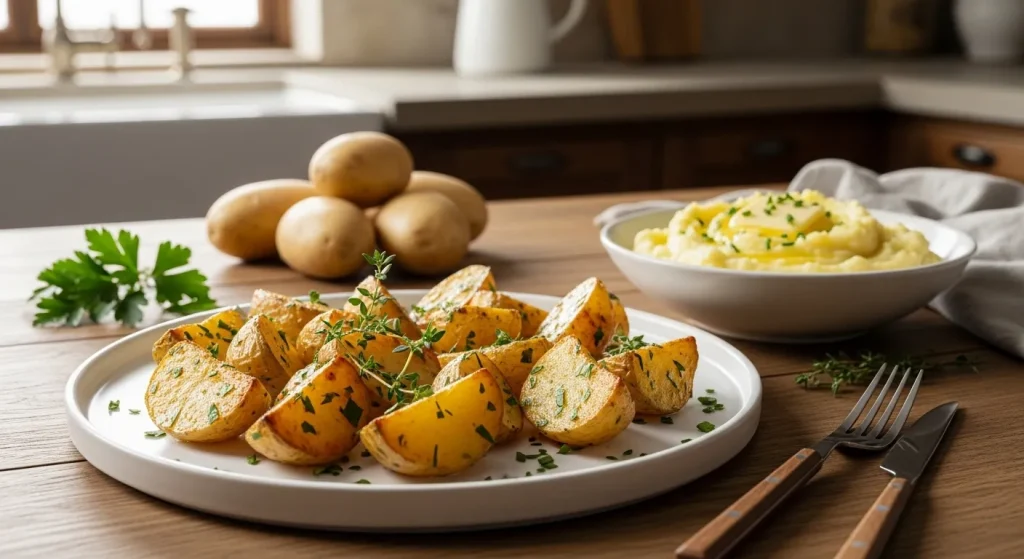 Pommes de terres grillées et en purée
