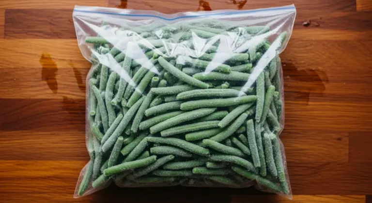 Haricots verts surgelés dans un sac de congelation