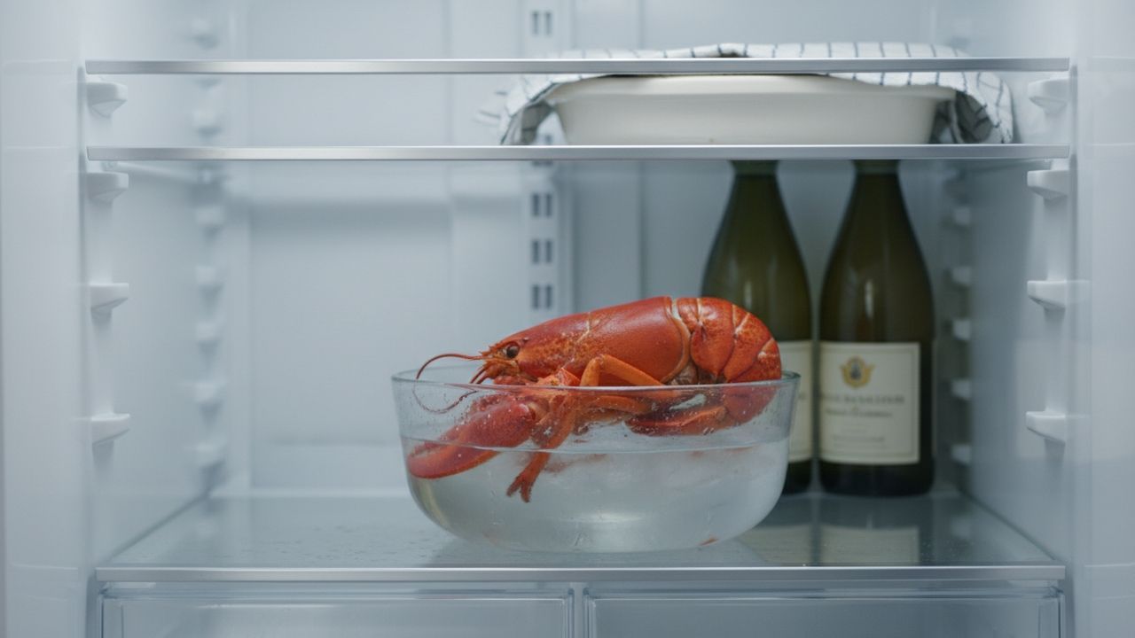 Homard en train de se décongeler au frigo