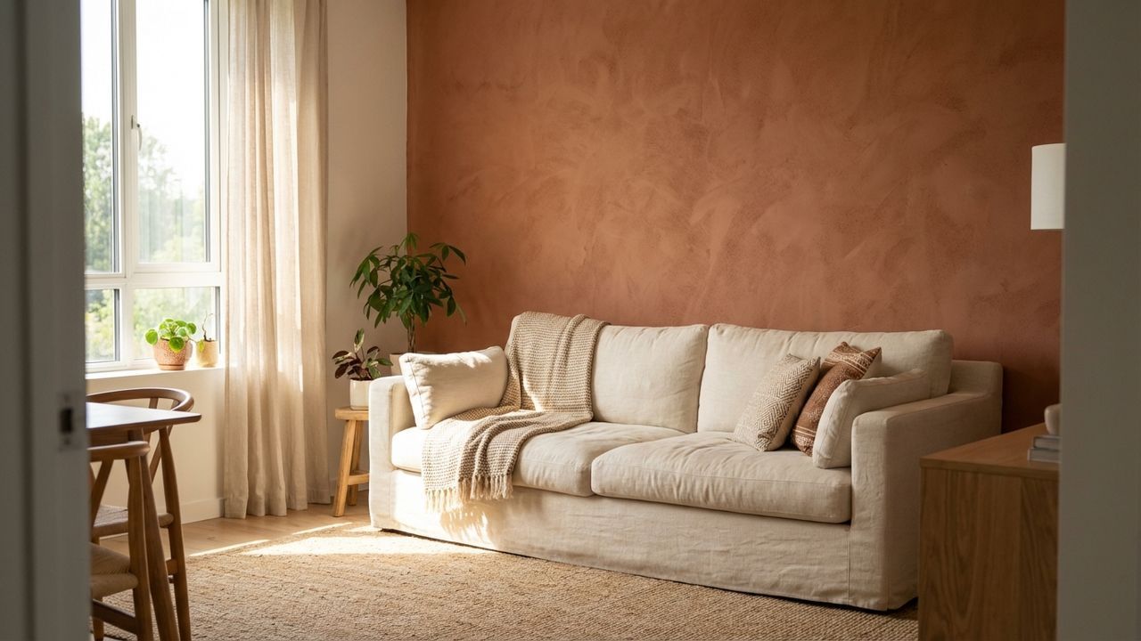 Salon terracotta et beige