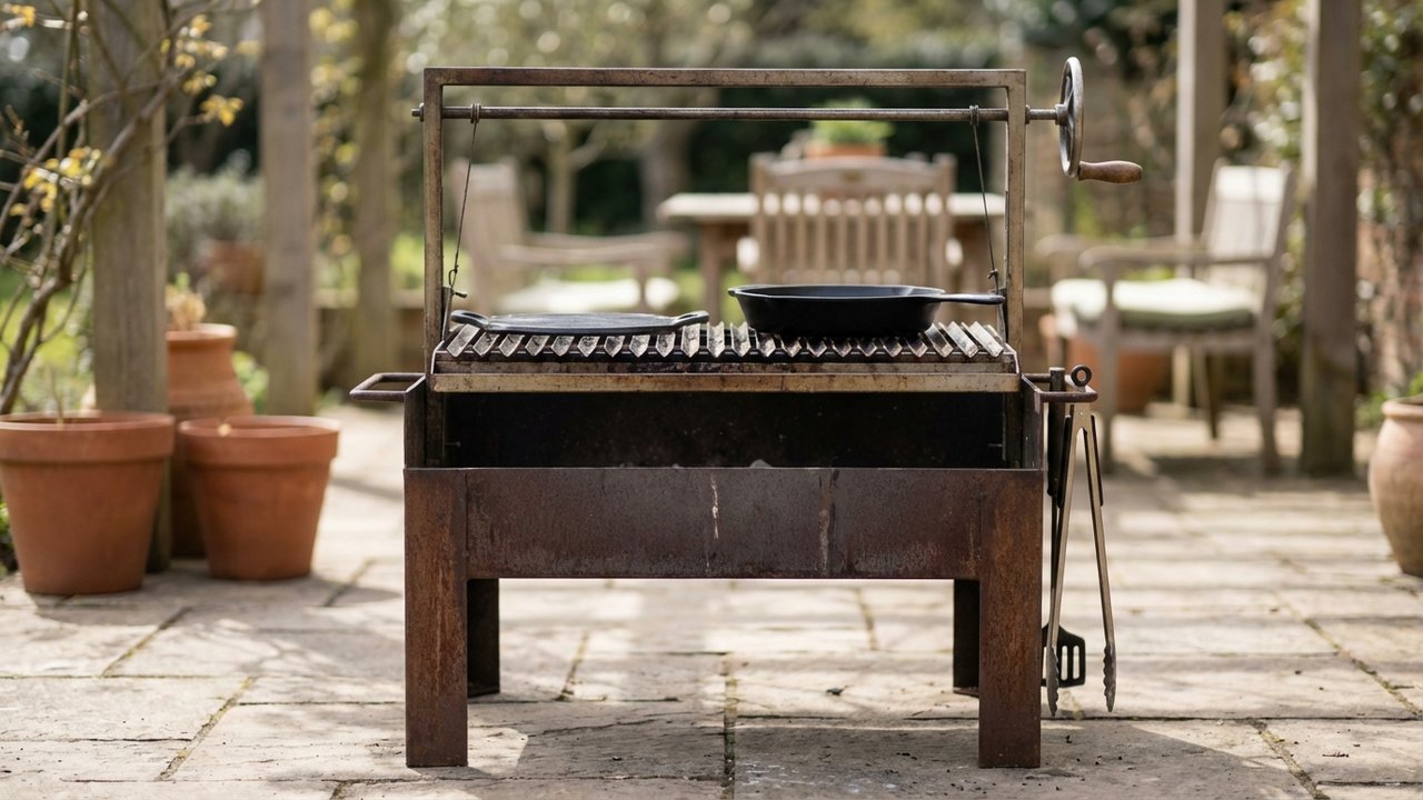 Brasero de cuisson avec grille réglable et accessoires pour cuisine extérieure