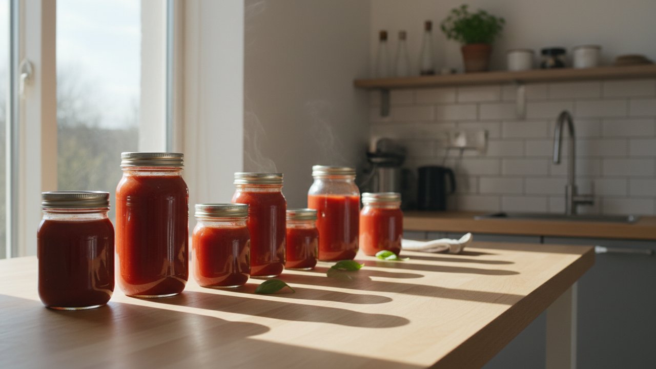 Bocaux de sauce tomate maison refroidissant sans stérilisation