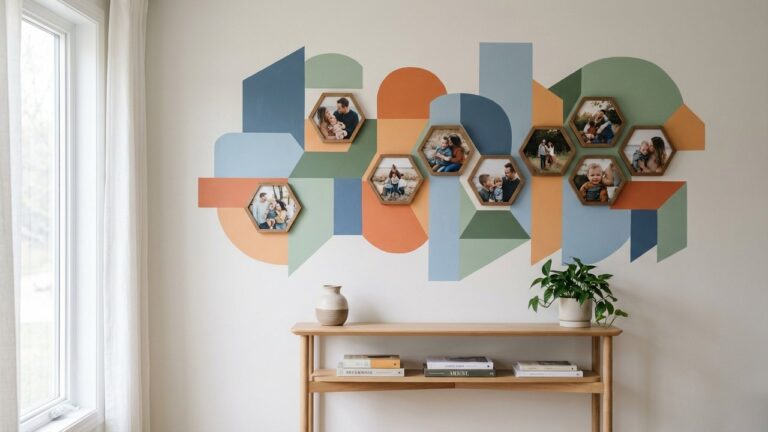 Décoration murale originale avec motifs géométriques et hexagones colorés