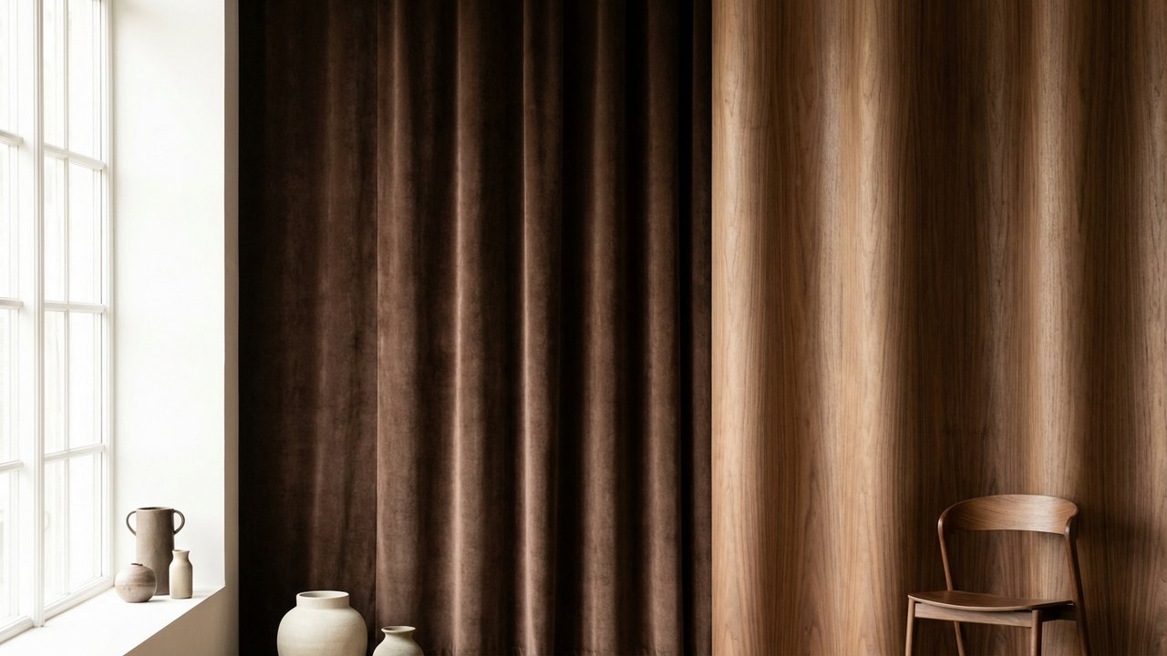 Mur avec papier peint intissé texturé et panneaux boisés aux formes organiques