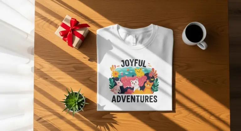 T Shirt personnalisé plié sur une table pour offrir