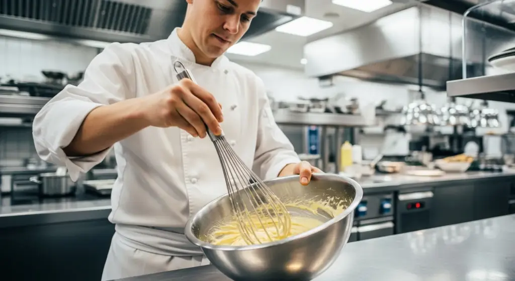 Chef professionnel préparant une recette sans oeufs