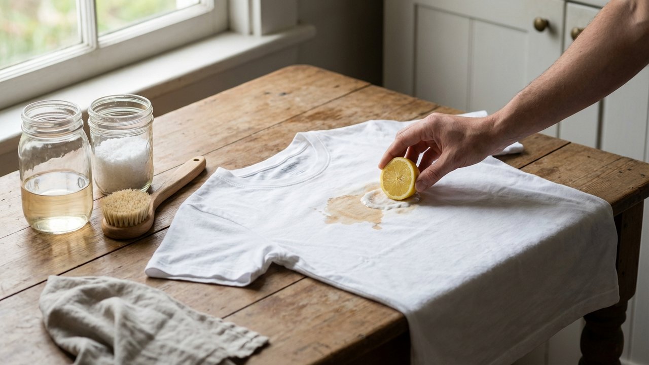 Détachage d'un t-shirt blanc avec des produits naturels
