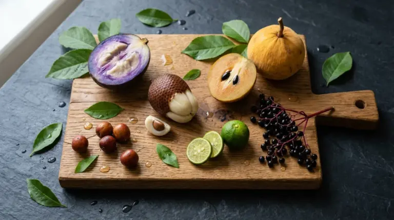 Tous les fruits en S rassemblé sur une planche à découper