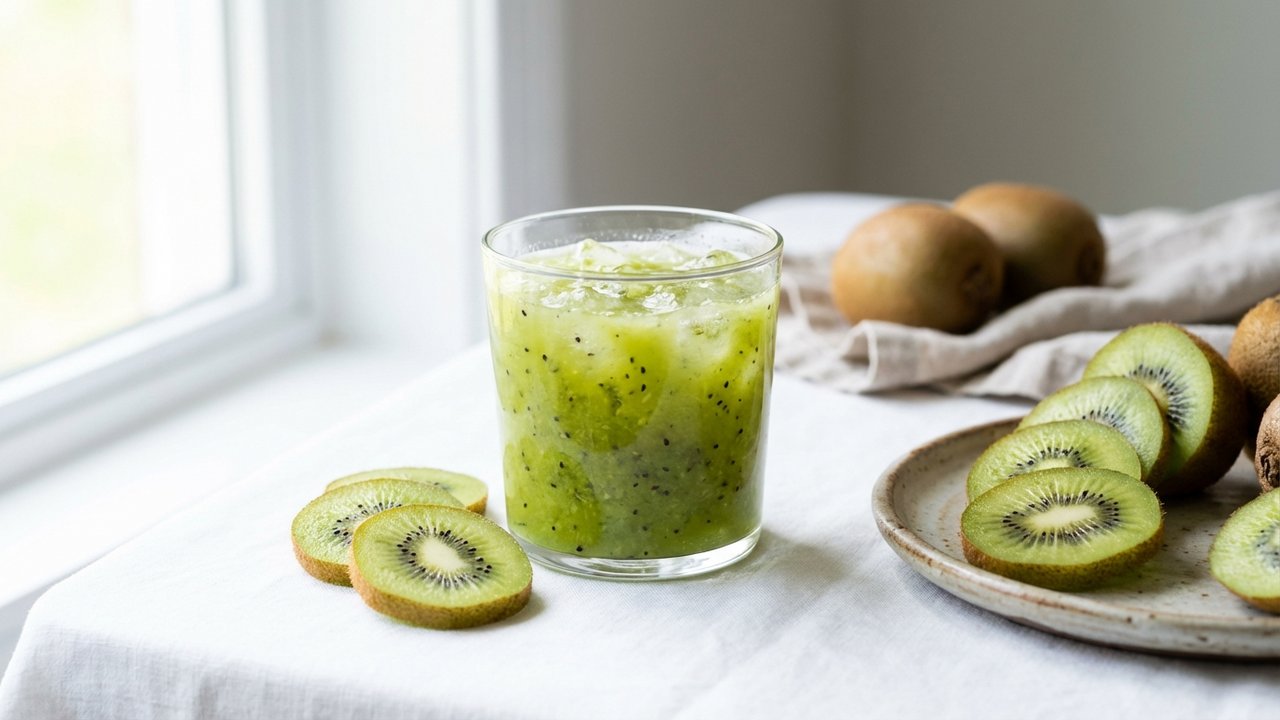 Un verre de jus de kiwi frais maison bien frappé