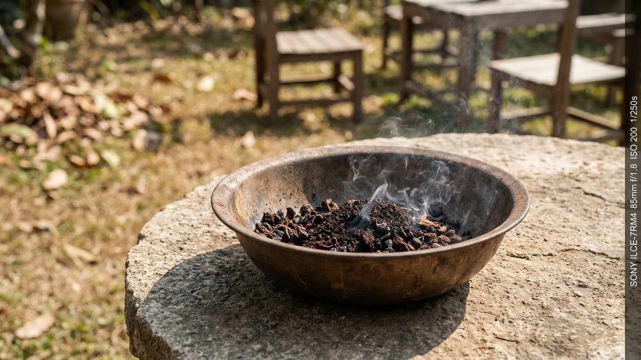 Marc de café sec en train de brûler pour repousser les insectes