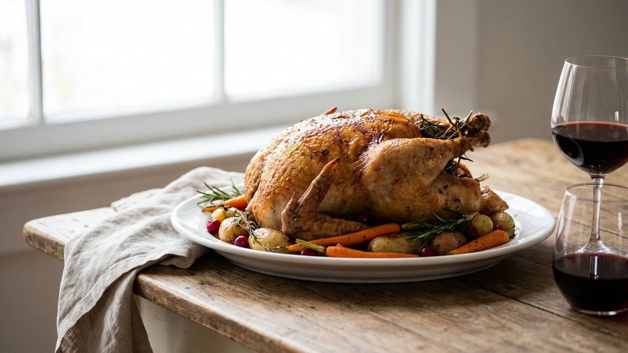 Pintade rôtie présentée dans l'assiette