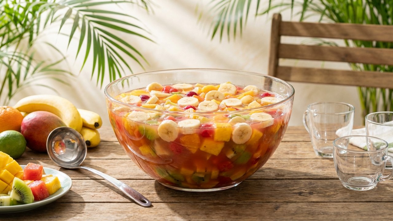 Punch fruité avec rondelles de banane prêt à servir