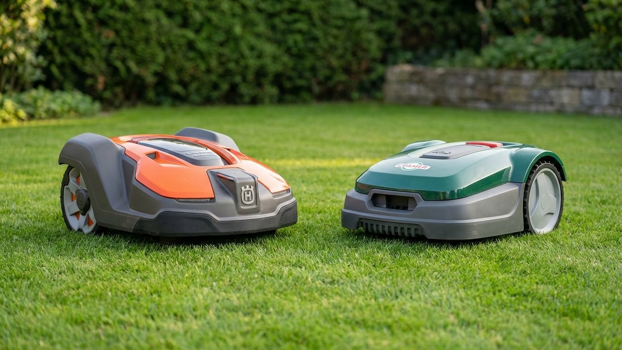 Comparaison entre un robot tondeuse Husqvarna et Cramer sur pelouse