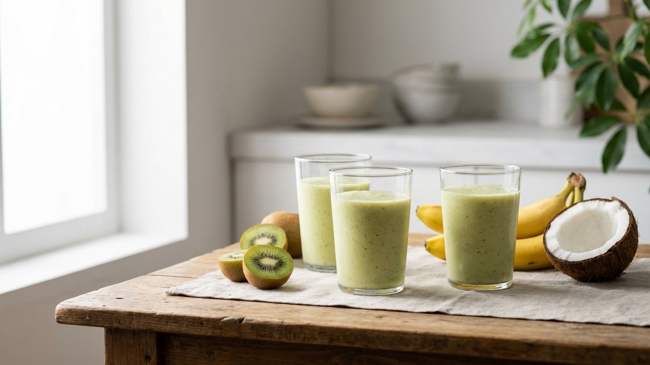 Smoothie kiwi banane lait de coco crémeux en verre