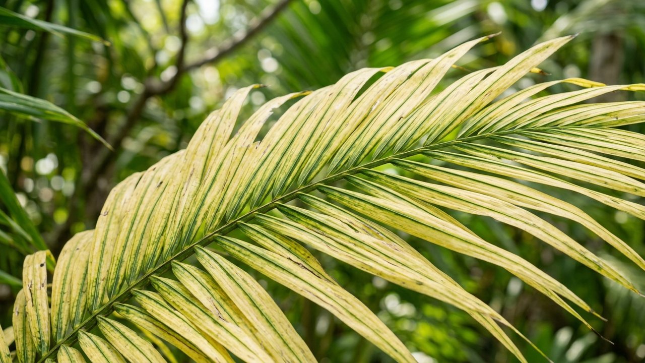 Feuille de palmier atteinte de chlorose internervaire
