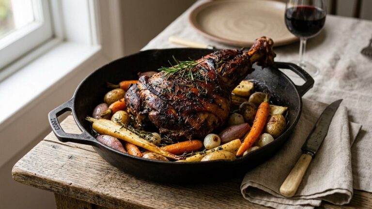 Cuissot de sanglier rôti au four avec légumes de marinade