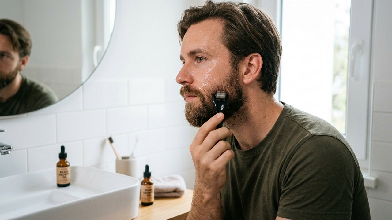 Utilisation d'un dermaroller avec huile pour accélérer la pousse de barbe