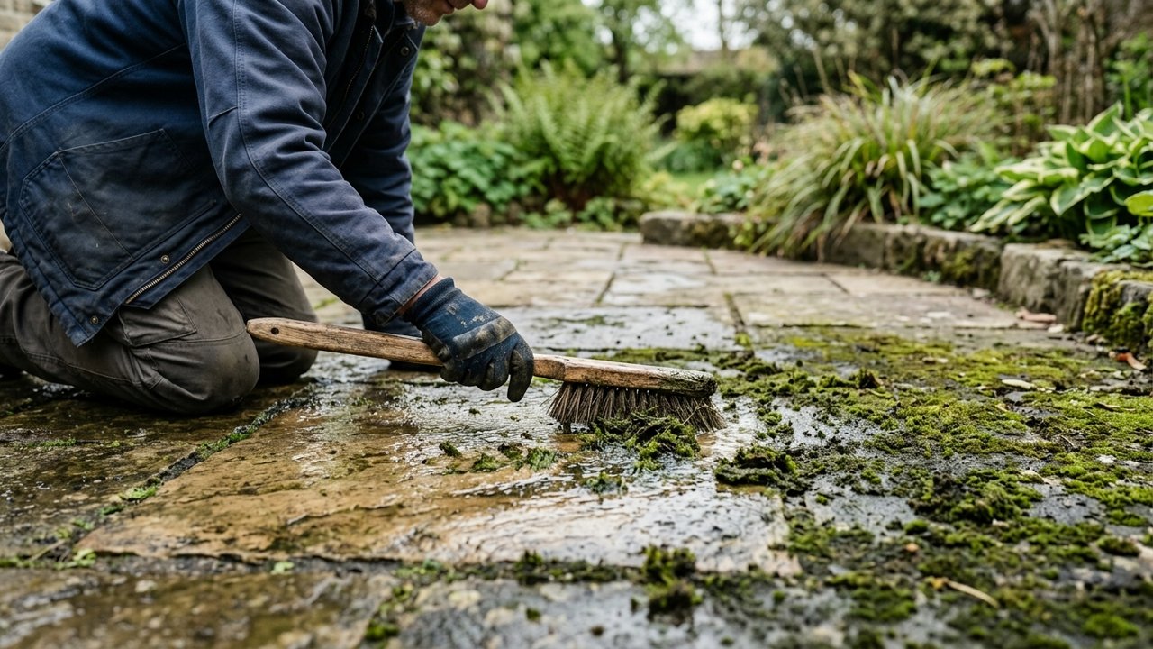 Élimination de la mousse et des algues sur les pavés extérieurs