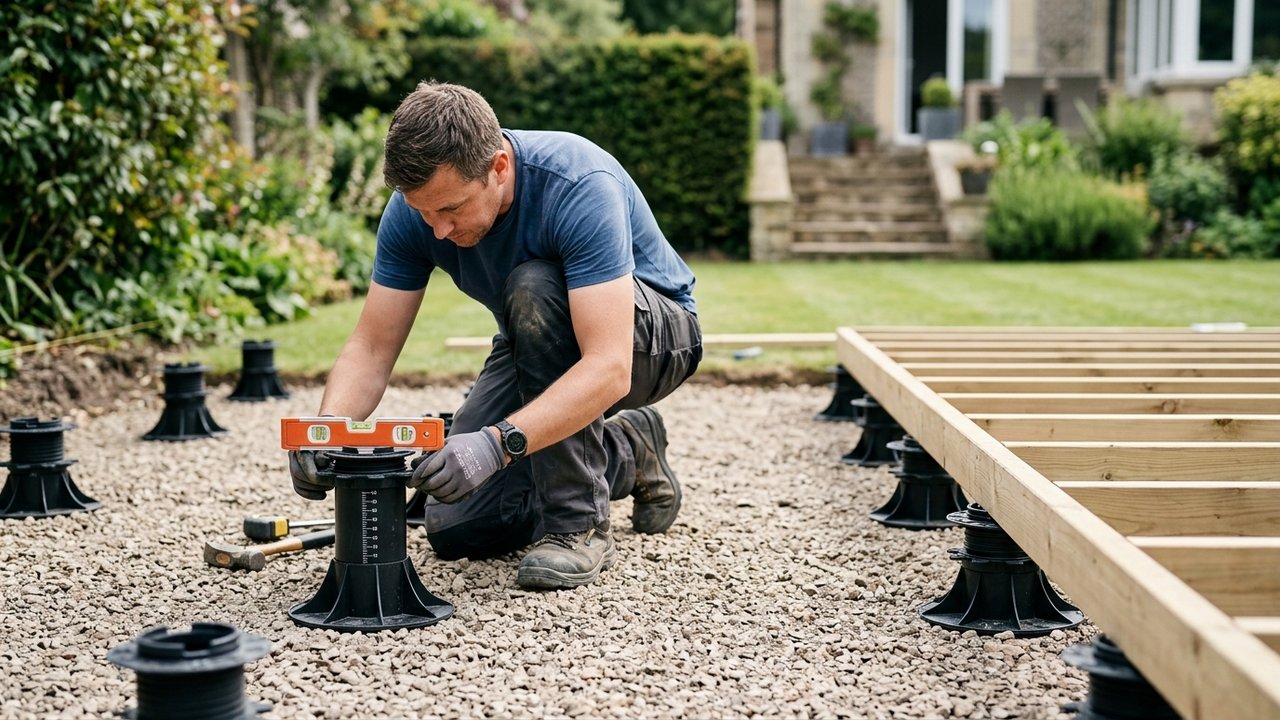 Réglage de la hauteur d'un plot réglable pour terrasse sur plots
