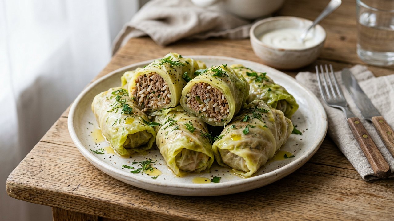Feuilles de chou pointu farcies à la viande et au riz