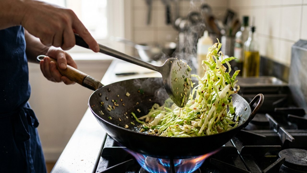 Chou pointu émincé sauté à la poêle ou au wok