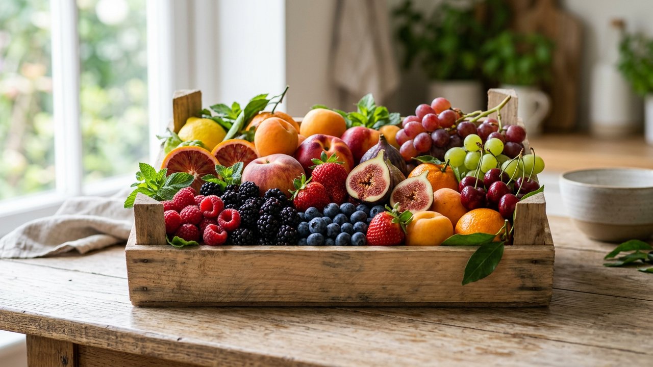 Corbeille de fruits frais de saison préparée pour livraison