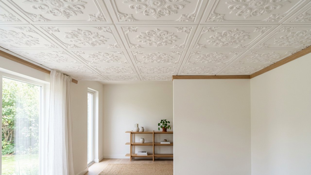 Faux plafond en polystyrène avec finition quart de rond