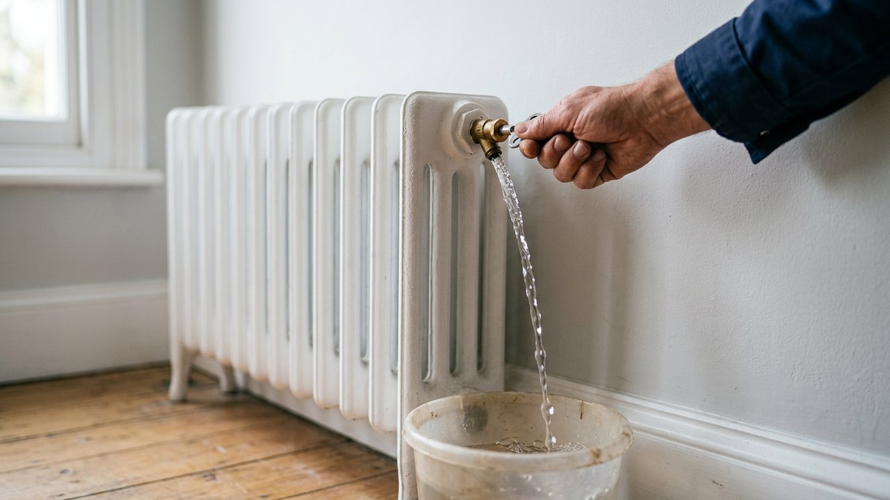 Filet d'eau continu sortant du purgeur d'un radiateur