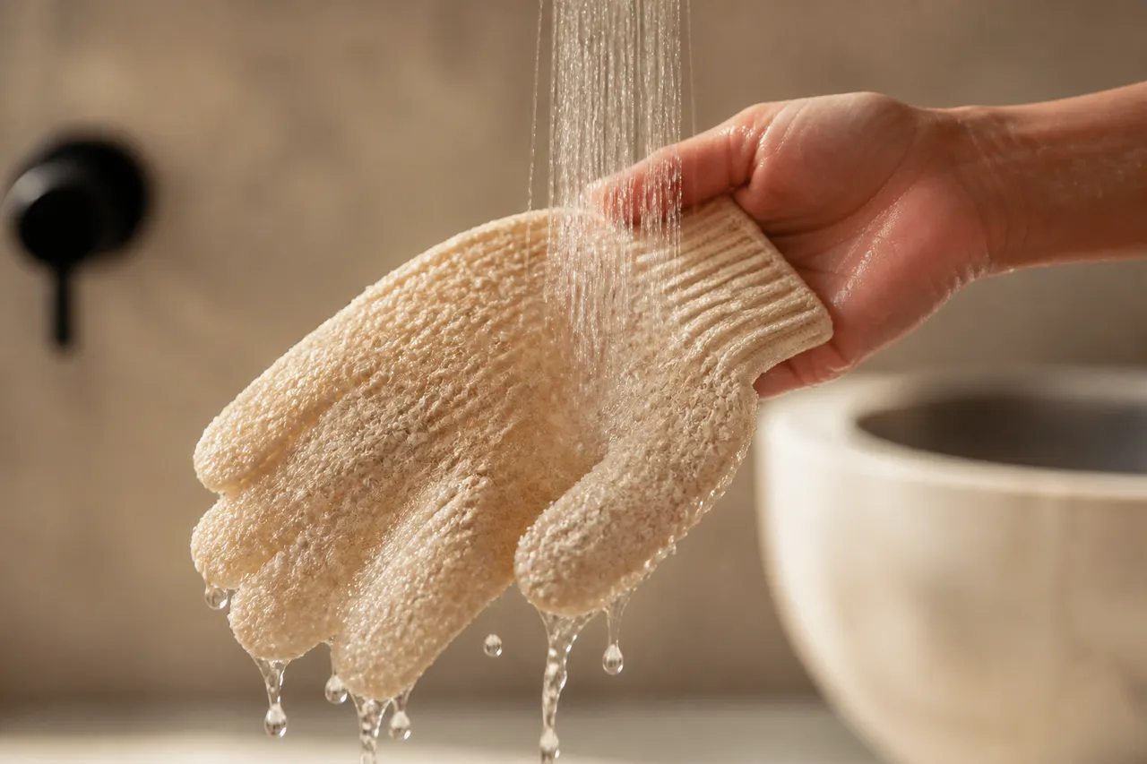 Préparer un gant exfoliant à l'eau tiède