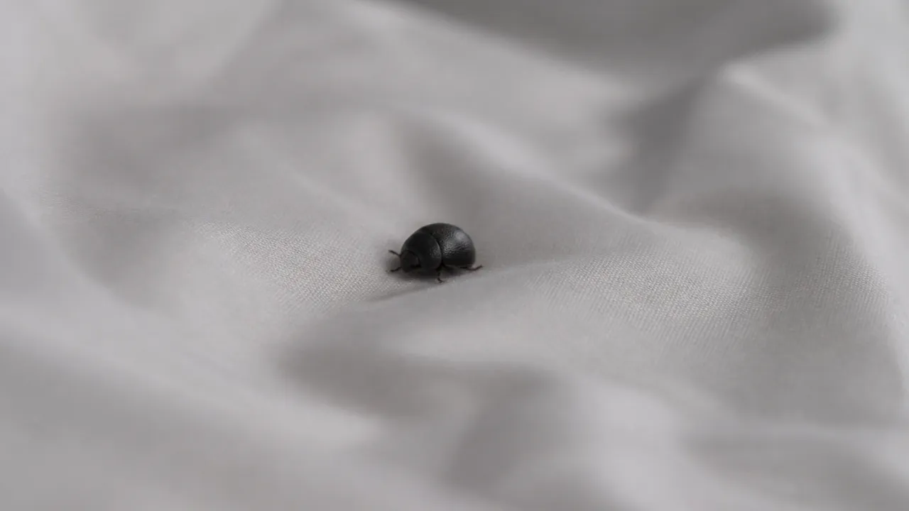 Petit insecte noir rond dans le lit, type anthrène
