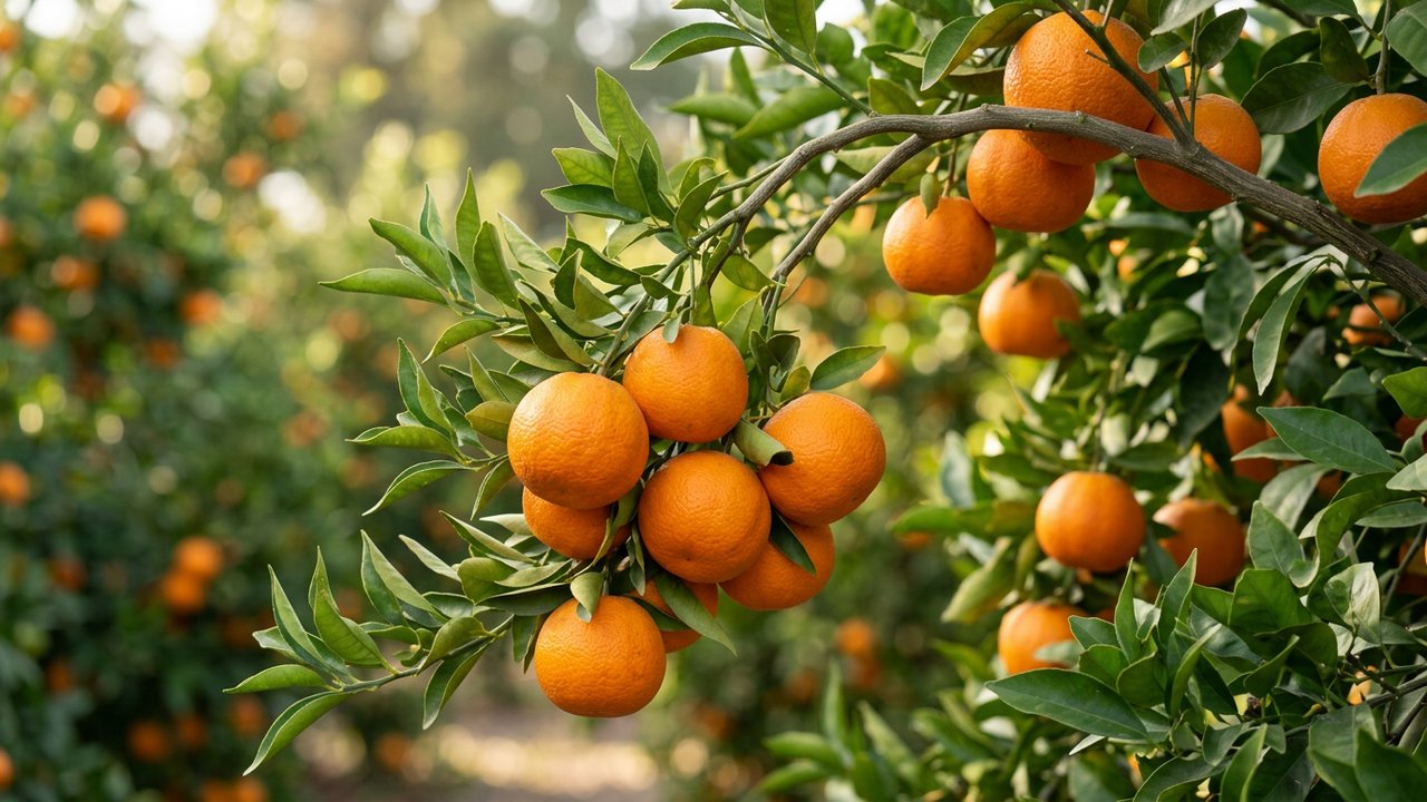Mandarines mûres prêtes à la récolte sur branche de mandarinier