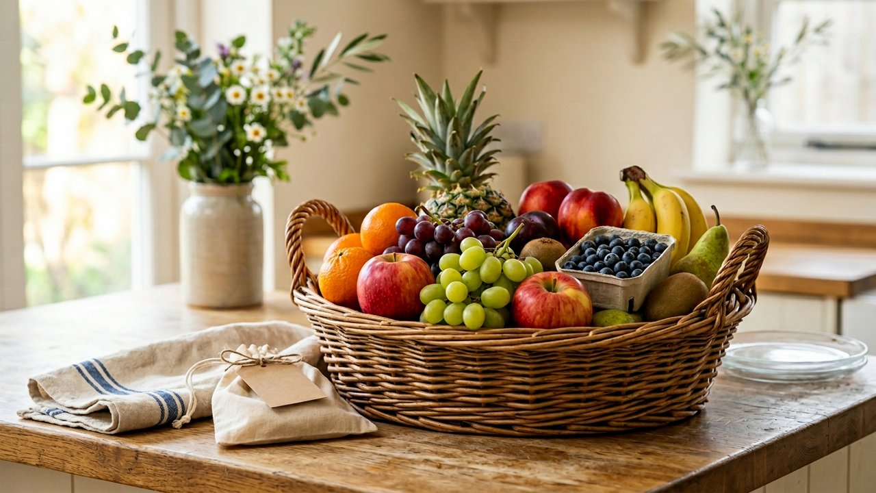 Panier de fruits frais colorés prêt à être livré à domicile