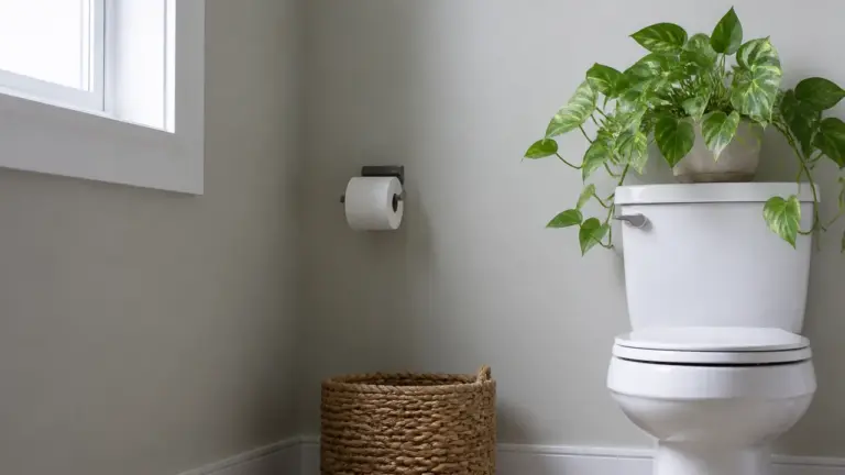 Plante WC pothos dans des toilettes lumineuses