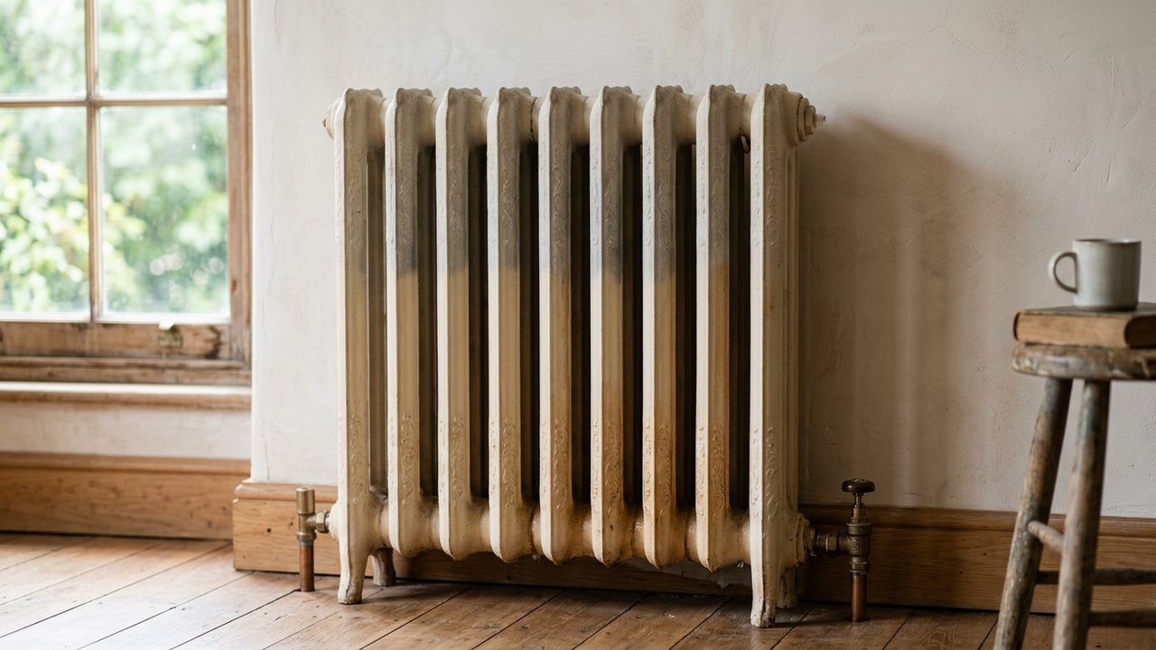 Radiateur en fonte avec zones froides en partie haute