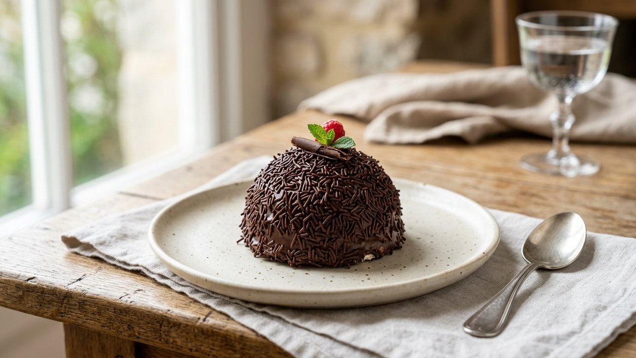 Tête au chocolat, dessert meringué enrobé de vermicelles