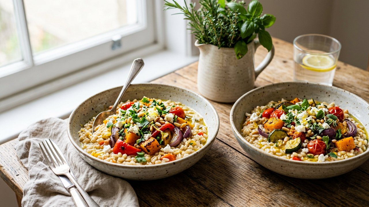 Différentes variantes d'orzotto préparées avec des légumes de saison